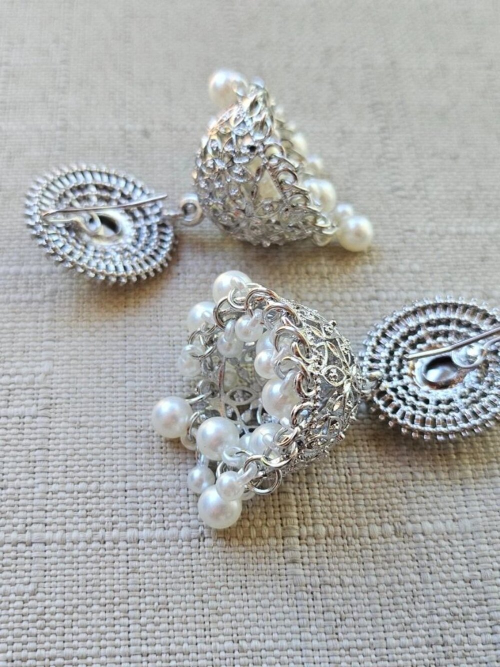Silver Tone Jhumka Earrings Pakistani Indian Ethnic Earrings Fashion Jewelry New - Picture 12 of 13